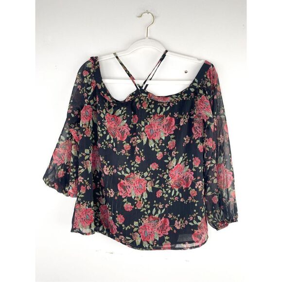 NWT WAYF Nordstrom Liberty Cold Shoulder Chiffon Boho Floral Blouse Size S - Picture 10 of 13